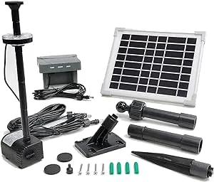 Solar Water Pump with Backup Battery and Fountain Lights for Birdbath, Fountain, Small Pond, Garden Decoration (Battery and Lights Included)