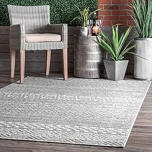 nuLOOM Kamryn Textured Tribal Indoor/Outdoor Area Rug, 4' x 6', Beige, Rectangular, 0.3" Thick