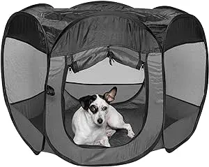 Furhaven Mesh Pet Playpen Gray Medium