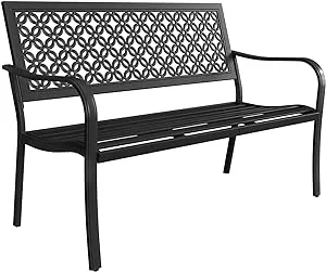 Grand patio Outdoor Bench Garden Bench with Armrests Bench for Outdoors Lawn Yard Porch Black