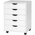 5 Drawer Mobile Lateral Filing Storage Home Office Floor Cabinet with Wheels-White