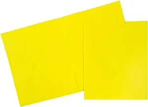 JAM PAPER Plastic 2 Pocket POP Folders - Durable School Folders - Yellow - 6/Pack