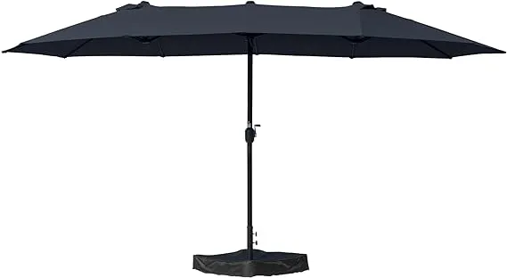 15ft Rectangle Patio Umbrella, Double-Sided Outdoor Market Umbrella with Crank Handle and Base for Pool, Garden, Backyard, Lawn