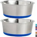 Gorilla Grip Stainless Steel Metal Dog Bowl Set of 2, Rubber Base, Heavy Duty, Rust Resistant, Food Grade BPA Free, Less Sliding