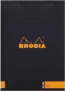 Rhodia 162012C - Stapled Notepad Le R No. 16 Black - A5 - Lined - 70 Detachable Sheets - Ivory Clairefontaine Paper 90 g/m - Velvety Touch Cover - Basics