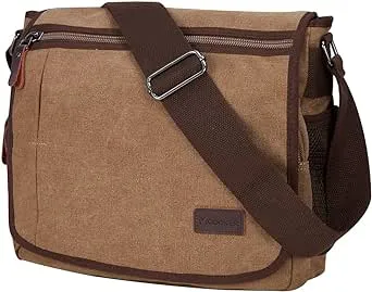 Modoker Messenger Bag for Men 13 Inches Laptop Satchel Bags Canvas Shoulder Bag with Bottle Pocket Brown