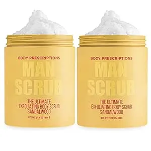 Body Prescriptions Men’s Exfoliating Body Scrub – Ultimate Skin Cleansing Wash in Jar with Twist-Top Lid, For All Skin Types, 21 Ounce (Pack of 2), Sandalwood