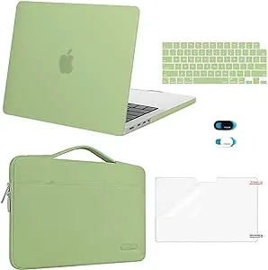 MOSISO Compatible with MacBook Pro 14 inch Case 2024 2023 2022 2021 M4 M3 M2 M1 A3112 A3185 A3401 A2918 A2992 A2779 A2442, Plastic Hard Case&Bag&Keyboard Skin&Webcam Cover&Screen Film, Avocado Green