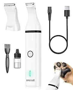 oneisall Dog Clippers with Double Blades,Cordless Small Pet Hair Grooming Trimmer,Low Noise for Trimming Dog's Hair Around Paws, Eyes, Ears, Face, Rump (White)