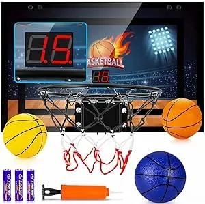 TREYWELL Indoor Basketball Hoop Fan Backboards for Teens and Adults Door Room Basketball Hoop Mini Hoop with Electronic Scoreboard, 3 Balls and