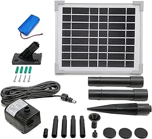 Solar Water Pump with Backup Battery for Birdbath, Fountain, Small Pond, Garden Decoration (Battery Included)