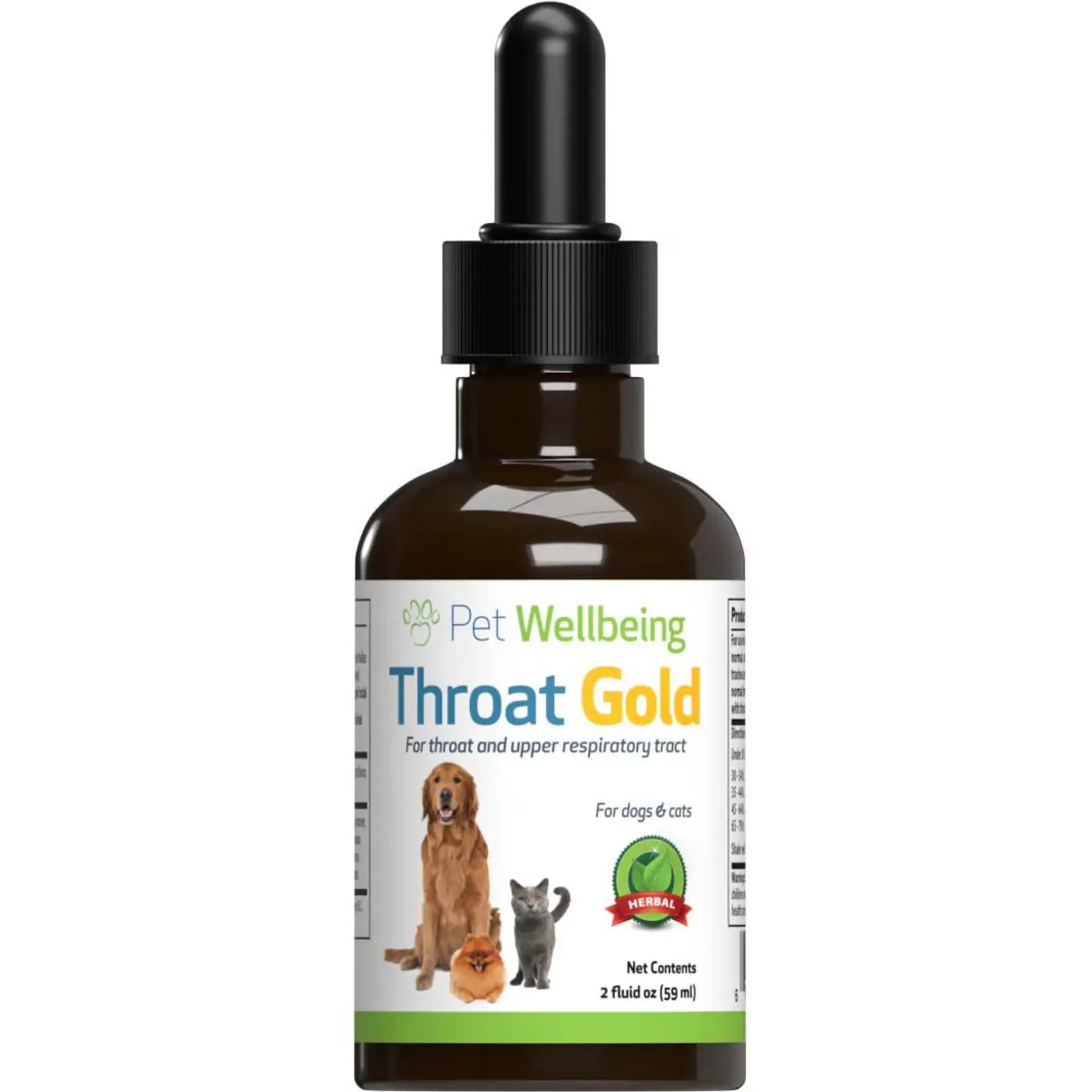 Pet Wellbeing Throat Gold for Dogs & Cats - Vet-Formulated - Soothes Throat Discomfort, Hoarseness, Leash Strain, Occasional Cough - Natural Herbal Supplement 4 oz (118 ml)Pet Wellbeing Throat Gold for Dogs & Cats - Vet-Formulated - Soothes Throat Discom