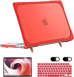 MEEgoodo for MacBook Pro 14 inch Case 2023 2022 2021 New A2779 A2442 M2 M1 Pro/Max, Heavy Duty Rugged Shockproof Plastic Hard Shell with Fold Kickstand & Keyboard Cover for MacBook Pro 14", Red