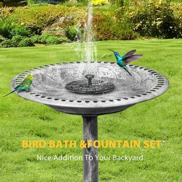 VIVOHOME Polyresin Antique Outdoor Garden Bird Bath and Solar Powered Round Pond Fountain Combo Set, Gray