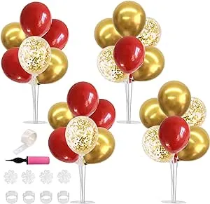 TONIFUL 4 Set Balloons Stand Kit with Balloons for 2025 Graduation Christmas Wedding Anniversary Chinese New Year Birthday Party Decorations （Red Gold）