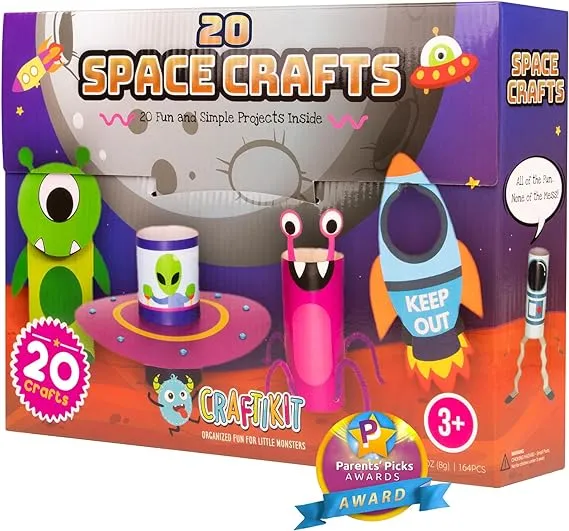 Craftikit® 20 Award-Winning Space Arts and Crafts for Kids - 20 Simple All-Inclusive Fun Toddler Craft Kit for Kids, Organized Crafts for Toddlers Ages 3-10, Galaxy-Themed Kids Craft Activities