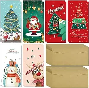 Christmas Money Holder for Cash Gifts with Envelopes - Pack of 30