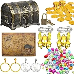 AEVBSOY Pirate Treasure Chest Toys Kids Storage Pirate Treasure Chest Adventurous Treasure Box with Lock Toy Treasure Chest Box for Kids Boys for Props Party Favors Decoration