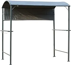 Outsunny 7FT Grill Gazebo BBQ Canopy with Sun Shade Panel Side Awning, 2 Exterior Serving Shelves, 5 Hooks for Patio Lawn Backyard