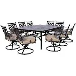 Hanover Montclair 11-Piece Dining Set in Tan with 10 Swivel Rockers and A 60-in. x 84-In. Table