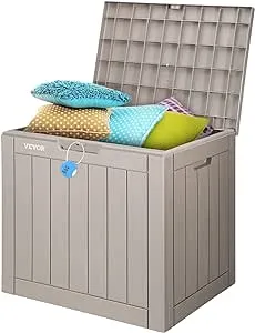 VEVOR Deck Box, 31 Gallon Outdoor Storage Box, 22.1" x 17.1" x 20.9", Waterproof PP Deckbox with Aluminum Alloy Padlock, for Patio Furniture, Pool Toys, Garden Tools, Outdoor Cushions, Gray