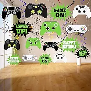 SamPartyShop Video Game Decorations-48pcs Video Game Party Decorations Game On Hanging Swirls Video Game Party Supplies