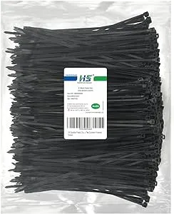 HS Durable Plastic Zip Ties 8 Inch (Bulk-1000 Pack) UV Rated Black Cable Ties 40 Lbs Self-Locking Wire Ties Width 1/8 Inch,Outdoor Purpose