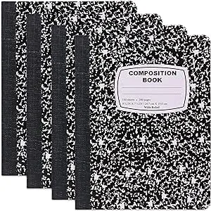 Emraw Marble Composition Notebook Wide Ruled Black and White Composition Books 100 Sheets (4 Pack)