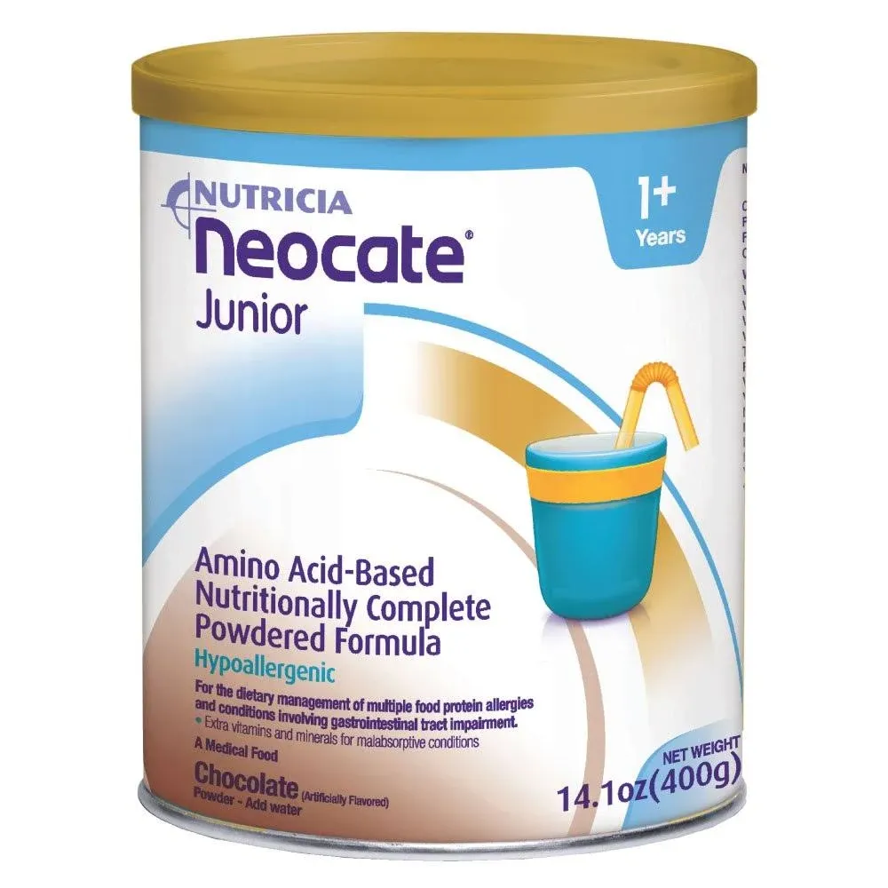 Nutricia Neocate Junior - Hypoallergenic, Dairy-free, Amino Acid-Based Formula - Formula for 1+ Years - For Toddlers, Kids & Teens - Powdered Formula - Chocolate - 14.1 oz can (Case of 4)