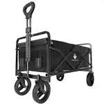 Collapsible Folding Wagon, Heavy Duty Utility Beach Wagon Cart with Side Pocket, Large Capacity Foldable Grocery Wagon for Garden Sports Outdoor Use