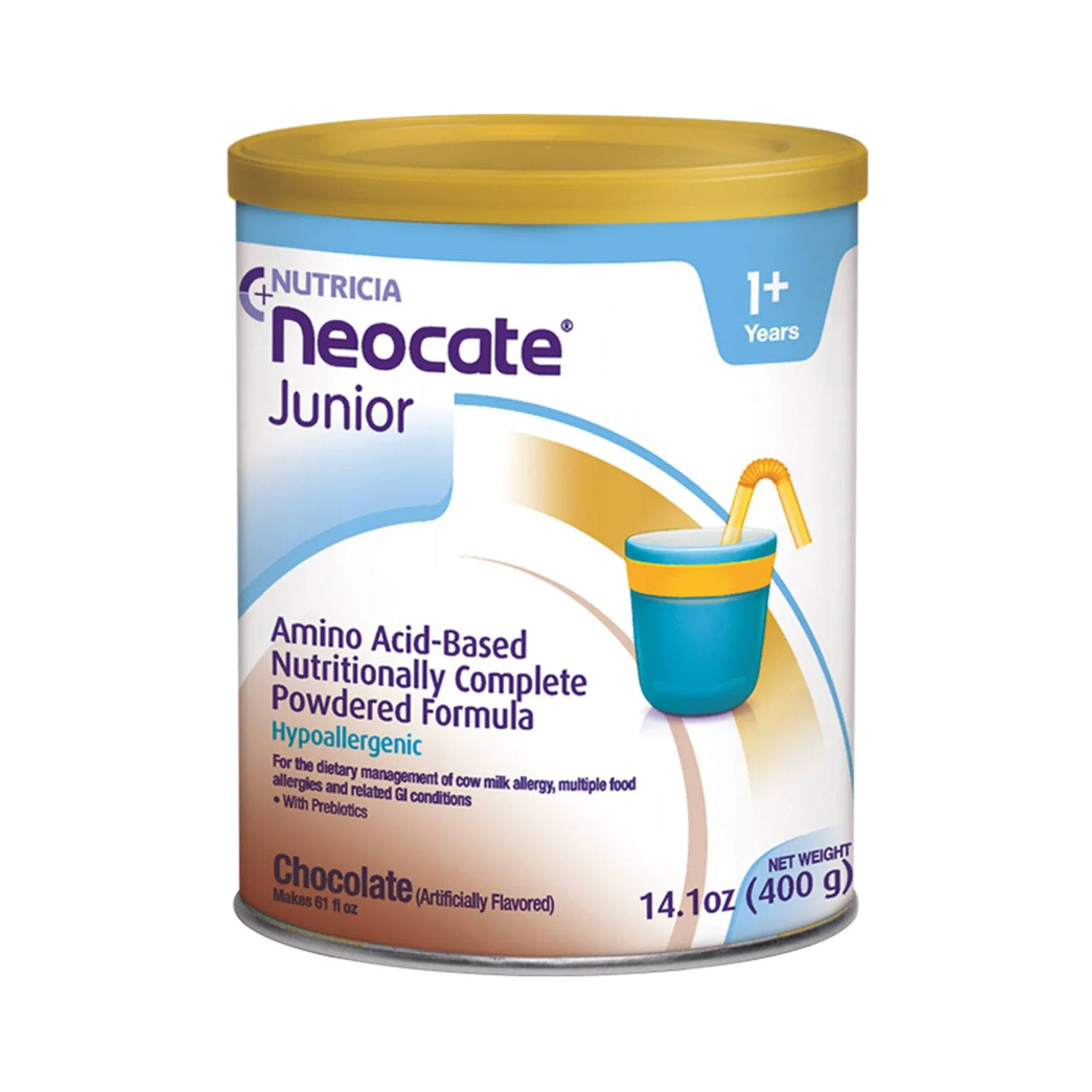 Nutricia Neocate Junior - Hypoallergenic, Dairy-free, Amino Acid-Based Formula - Formula for 1+ Years - For Toddlers, Kids & Teens - Powdered Formula - Chocolate - 14.1 oz can (Case of 1)