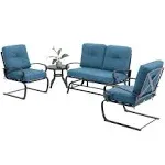 Oakmont 4 Pieces Outdoor Furniture Patio conversation Set glider Loveseat, 2 chairs with Round Side Table Spring Lounge chair Se