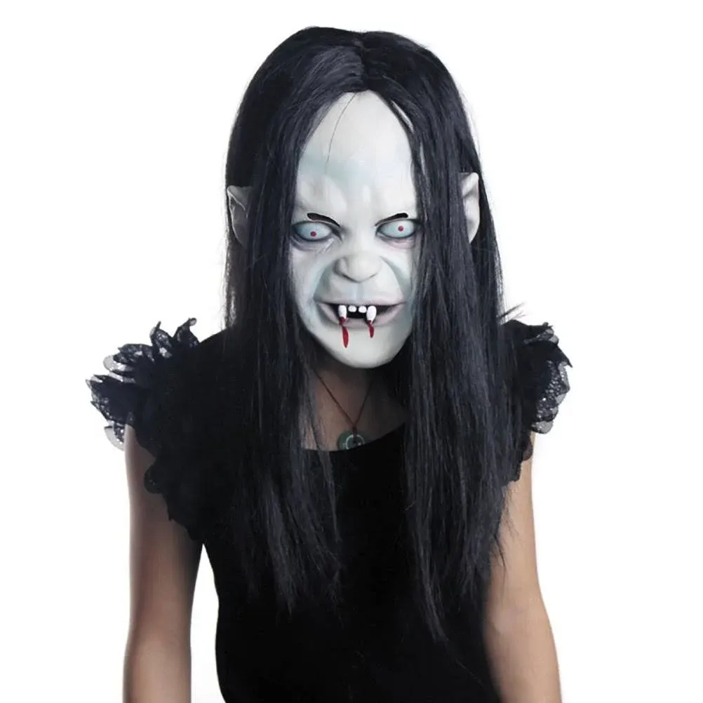 Luoem Halloween Horror Grimace Ghost Mask Long Wig Hair Grudge Sadako Ghost Wig Creepy Scary Costume Mask for Halloween