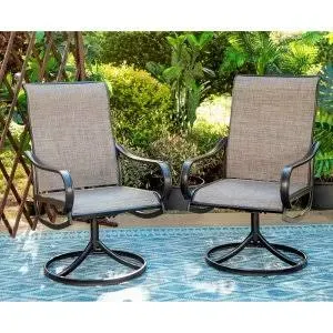 PHI VILLA Black Swivel Textilene Metal Patio Outdoor Dining Chair