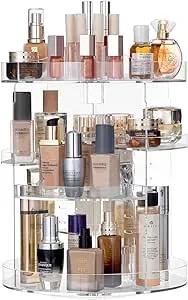 HBlife Large Capacity 360 Rotating Makeup Organizer Adjustable Carousel Revolving Perfume Organizer Skincare Organizers Cosmetic Storage Spinning Holder, Plus Size Clear