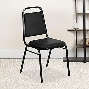 EMMA + OLIVER Trapezoidal Back Banquet Chair, Black Vinyl/Black Frame