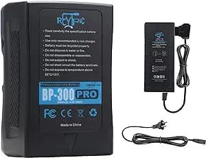 REYTRIC Upgrade 300Wh(20400mAh) V Mount/V-Lock Battery with Upgrade 5A Output D-tap Charger and D-Tap Cable