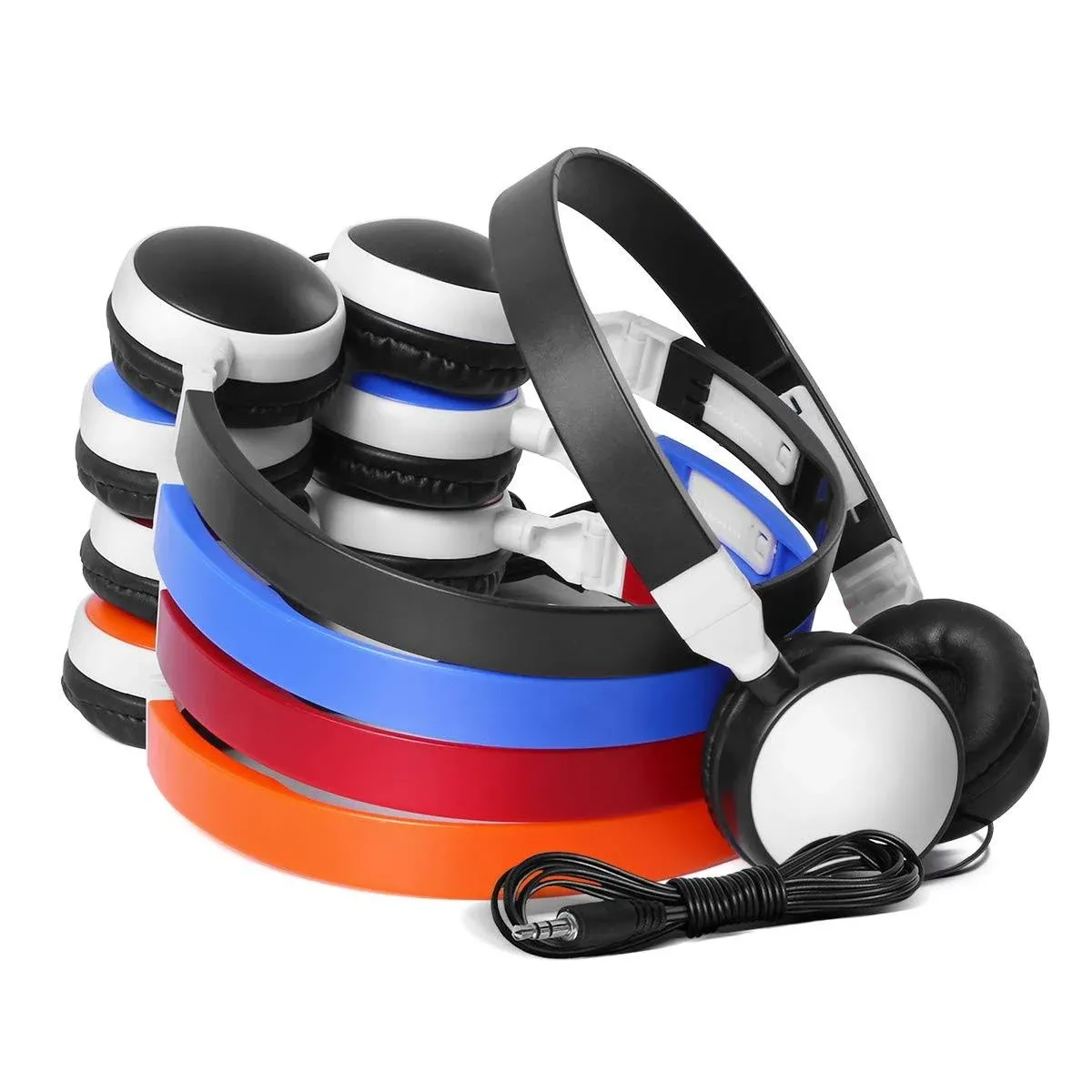 Bulk Headphones Classroom Kids Headsets 10 Pack Students School Multi Color Headphones in Bulk KW-X10 Foldable Earbuds for Computer Lab Library Hospital MuseumsTesting Centers Hotels