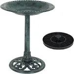 Polyresin Antique Outdoor Green Garden Bird Bath and Solar Powered Round