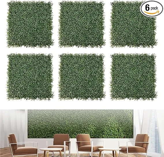 Flybold Grass Wall Panels Pack of 6 - Artificial Boxwood Panel for Indoor and Outdoor Greenery Backdrop - Durable High-Density Polyethylene, Easy Installation with Cable Ties - 20x20 Inches