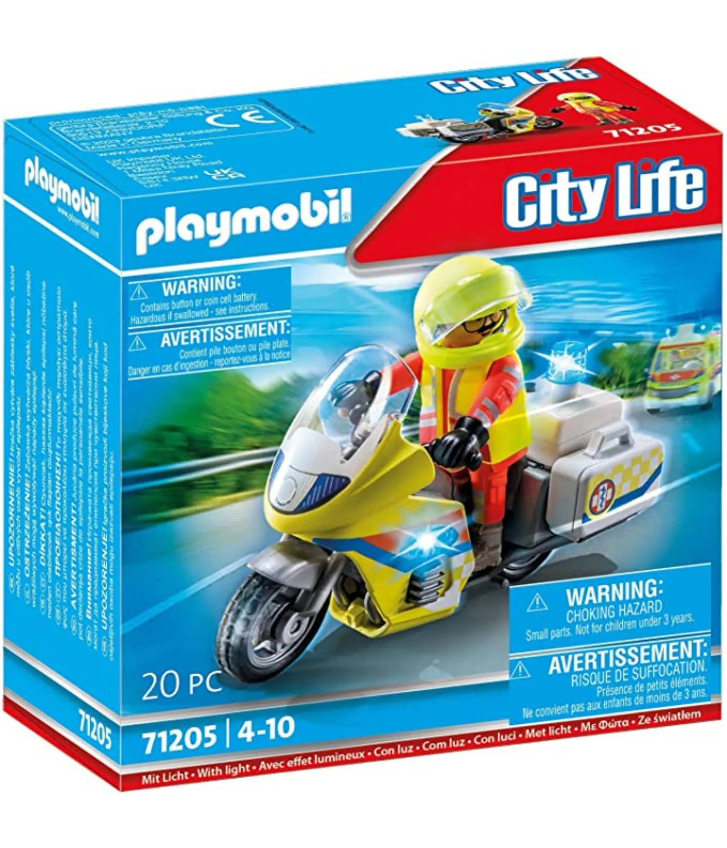 Playmobil 71205 City Life Emergency Motorcycle With Flashing Lights