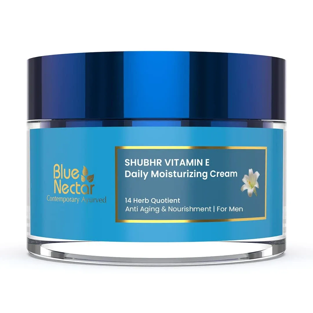 Blue Nectar Face Cream for Men, Daily Moisturizing Anti Aging Cream for Men with Face Glow for Oily Skin and Normal Skin | with Plant Based Vitamin E (14 Herbs, 50g)