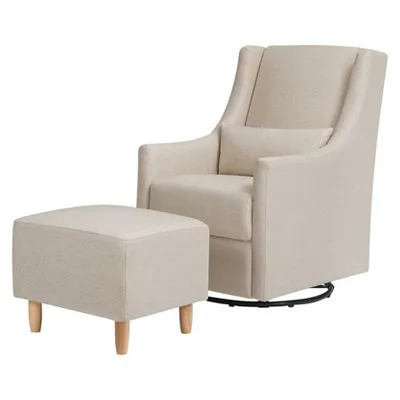 Babyletto Toco Swivel Glider and Ottoman - Performance Beach Eco-Weave