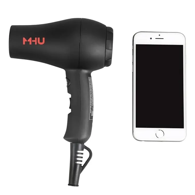 MHD Mini Travel Hair Dryer 1000 Watts for RV Pouring Art Lightweight Ceramic Ionic Blow Dryer Compact Size Plus Concentrator Black