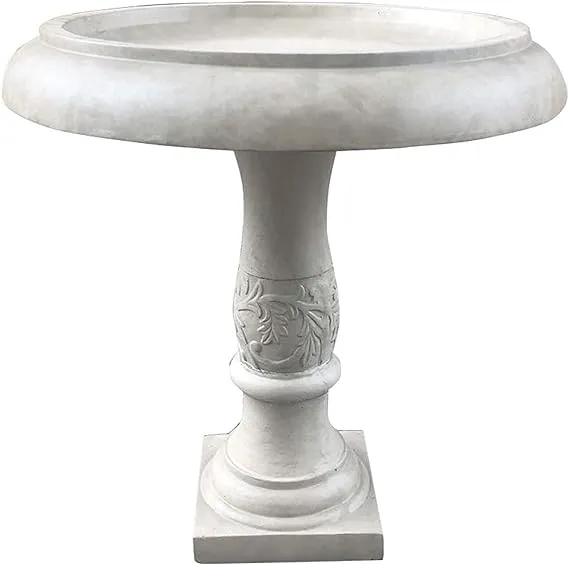 Kante RC01098A-C80091 Lightweight Traditional Flower Diamond Pattern Birdbath, 24.5 inch Tall, Weathered Concrete