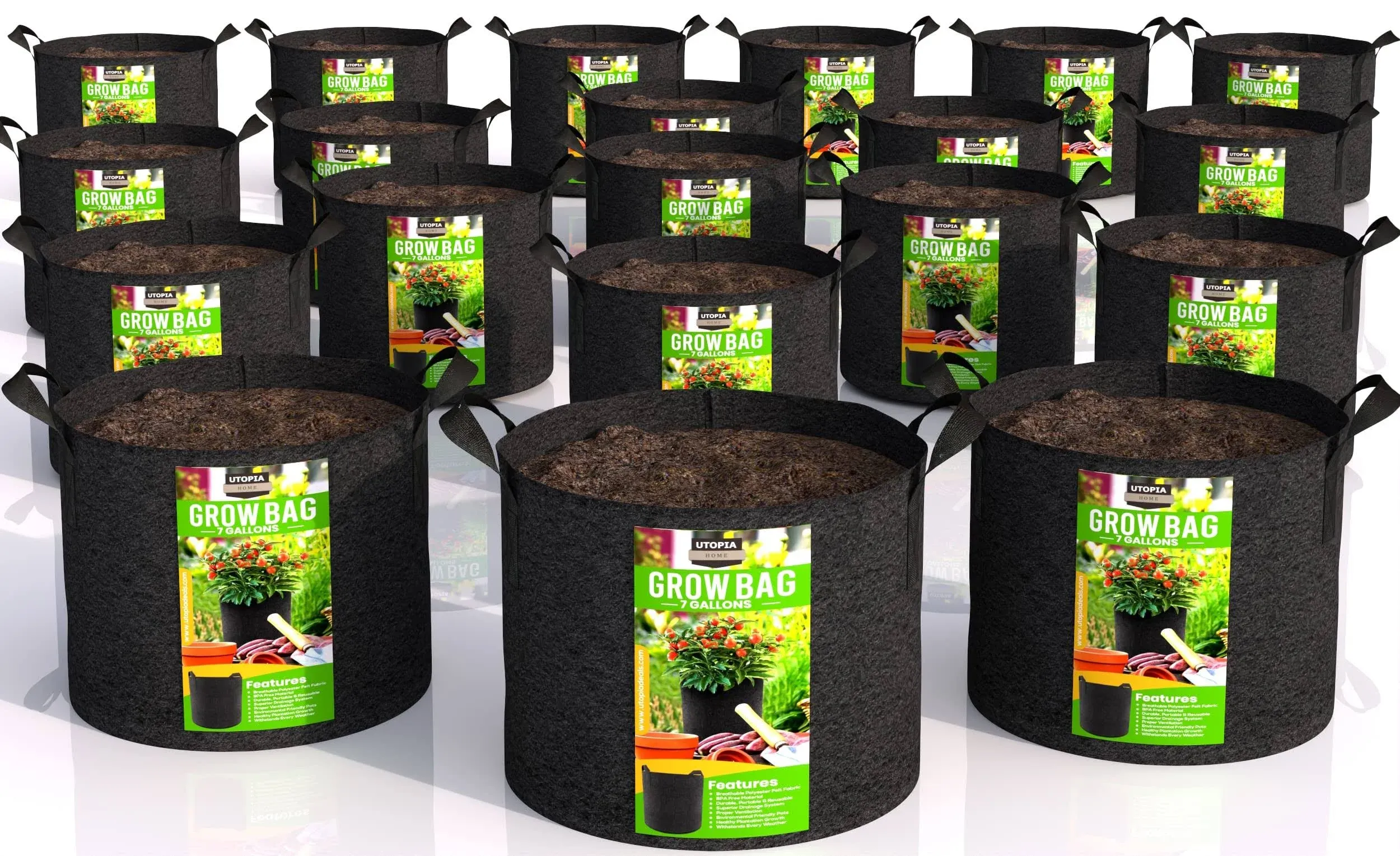 Utopia Home 5 Pack 5 Gallon Grow Bags Thickened Nonwoven Plant Fabric Pots with Handles