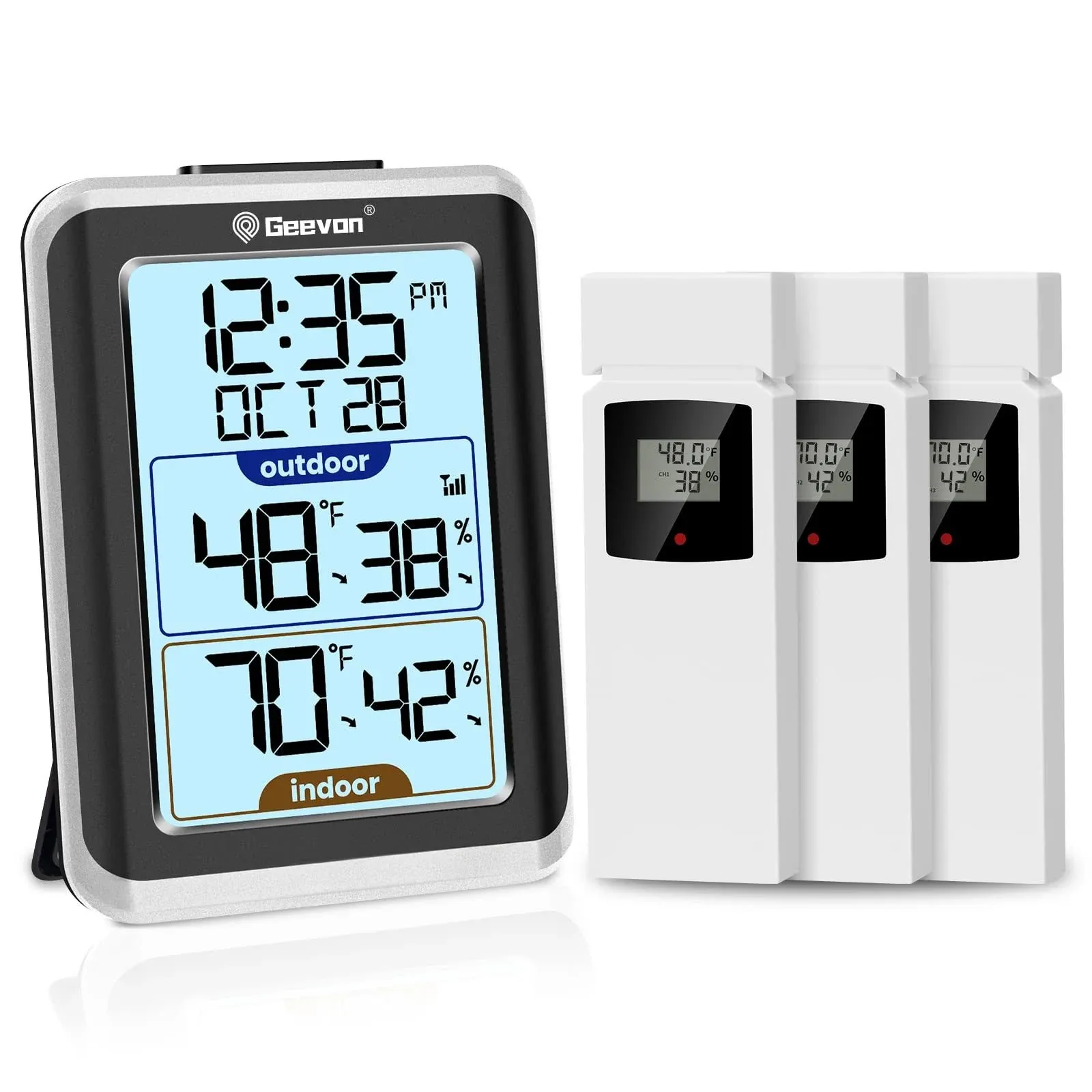 Geevon Indoor Outdoor Thermometer Wireless with 3 Remote Sensors, Digital ...