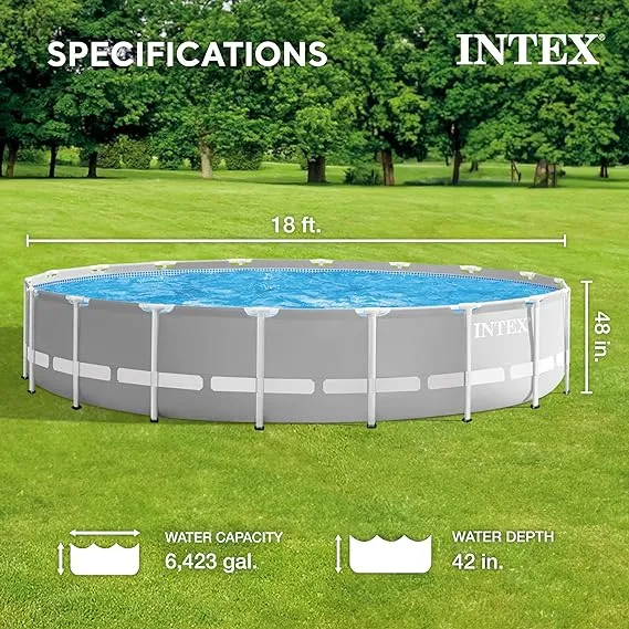 Intex 18ft x 48in Prism Frame Above Ground Swimming Pool Set with Pump