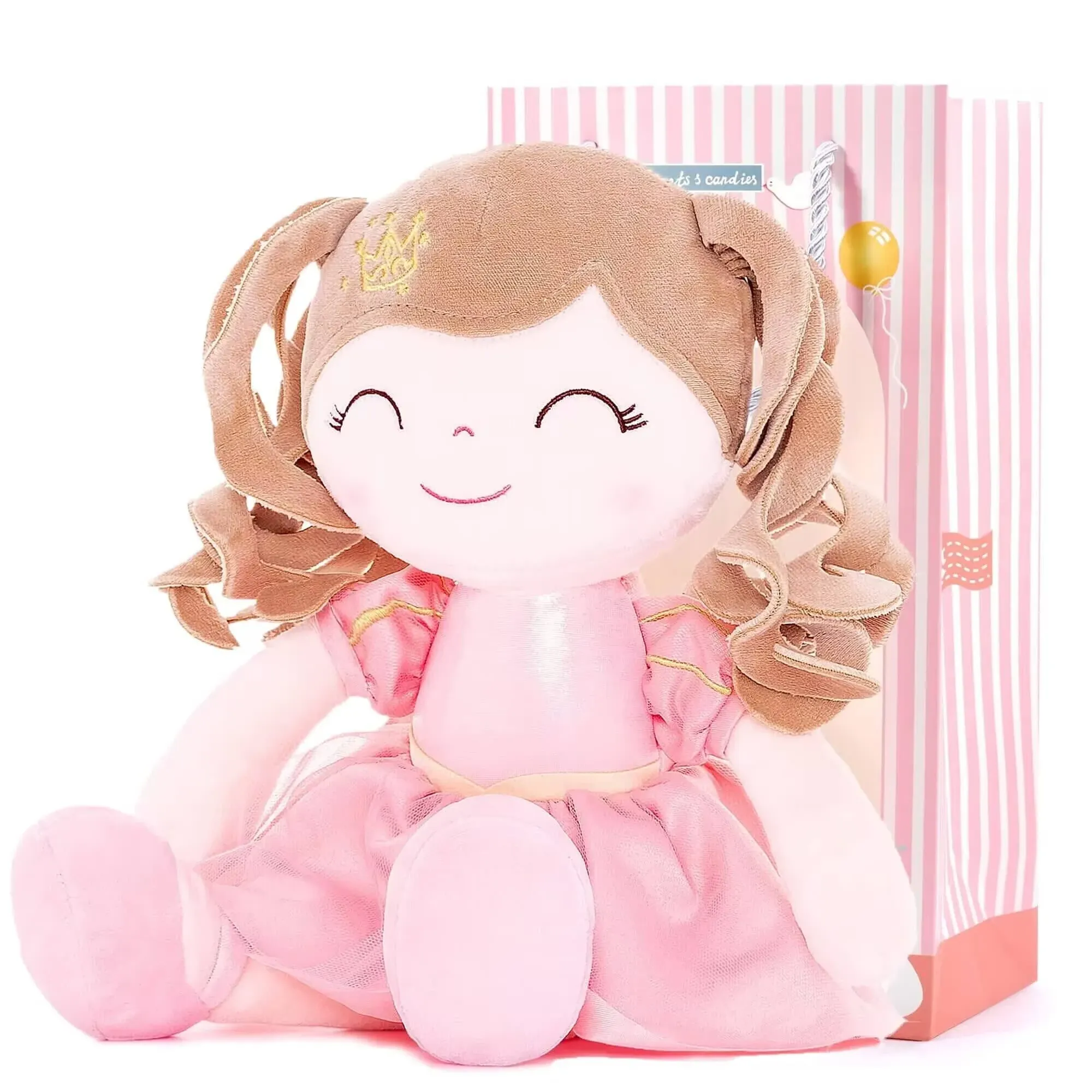 Gloveleya Dolls Baby Girl Gifts Soft Plush Doll Pink Crown Princess 14&#034;