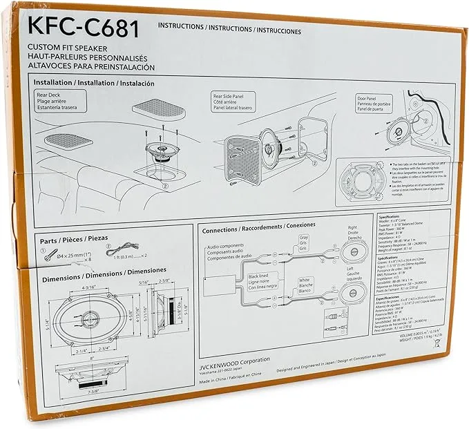 Kenwood KFC-C681 Concert Series Car Speakers (Pair) - 6"x8" 2-Way Speakers, 360W (81 RMS), 4-Ohm Impedance, Polypropylene Woofer & Balanced Dome Tweeter